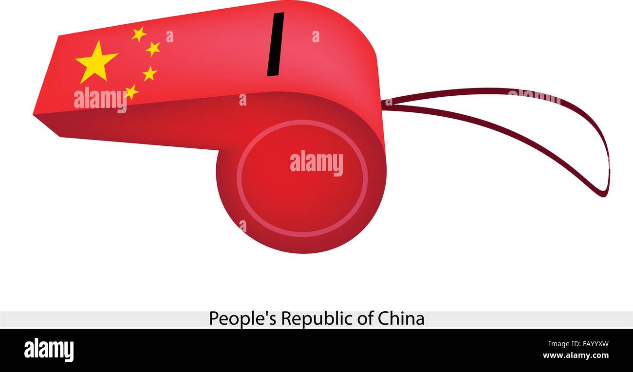 Une illustration de cinq étoiles d'or sur champ rouge de la République populaire de Chine drapeau sur un sifflet, le concept Sport et Po Illustration de Vecteur