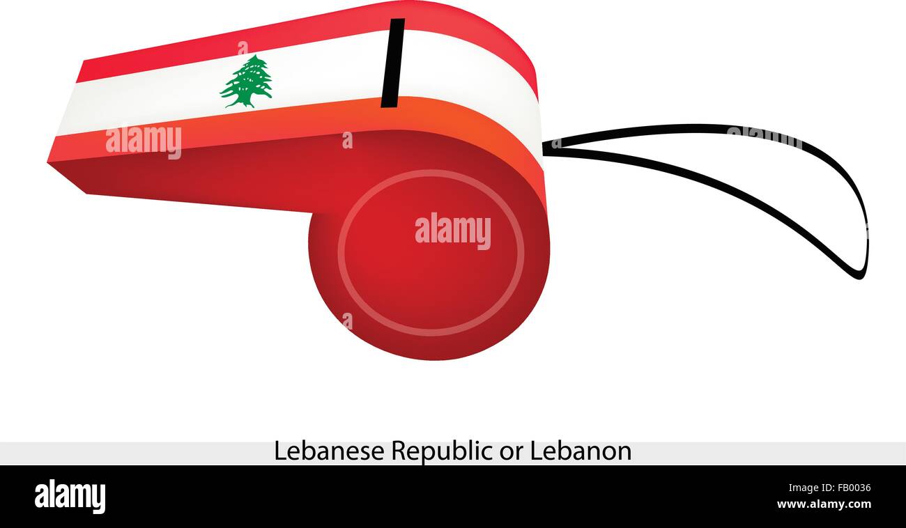 Une illustration d'un Cèdre vert sur une bande blanche et rouge de la République libanaise ou le Liban drapeau sur un sifflet, la concep Sport Illustration de Vecteur