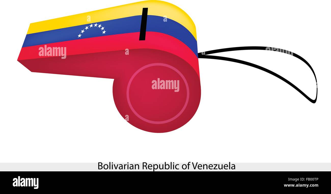 Five-Pointed 8 étoiles sur un plan horizontal jaune, bleu et rouge de la République bolivarienne du Venezuela drapeau sur un sifflet, T Illustration de Vecteur