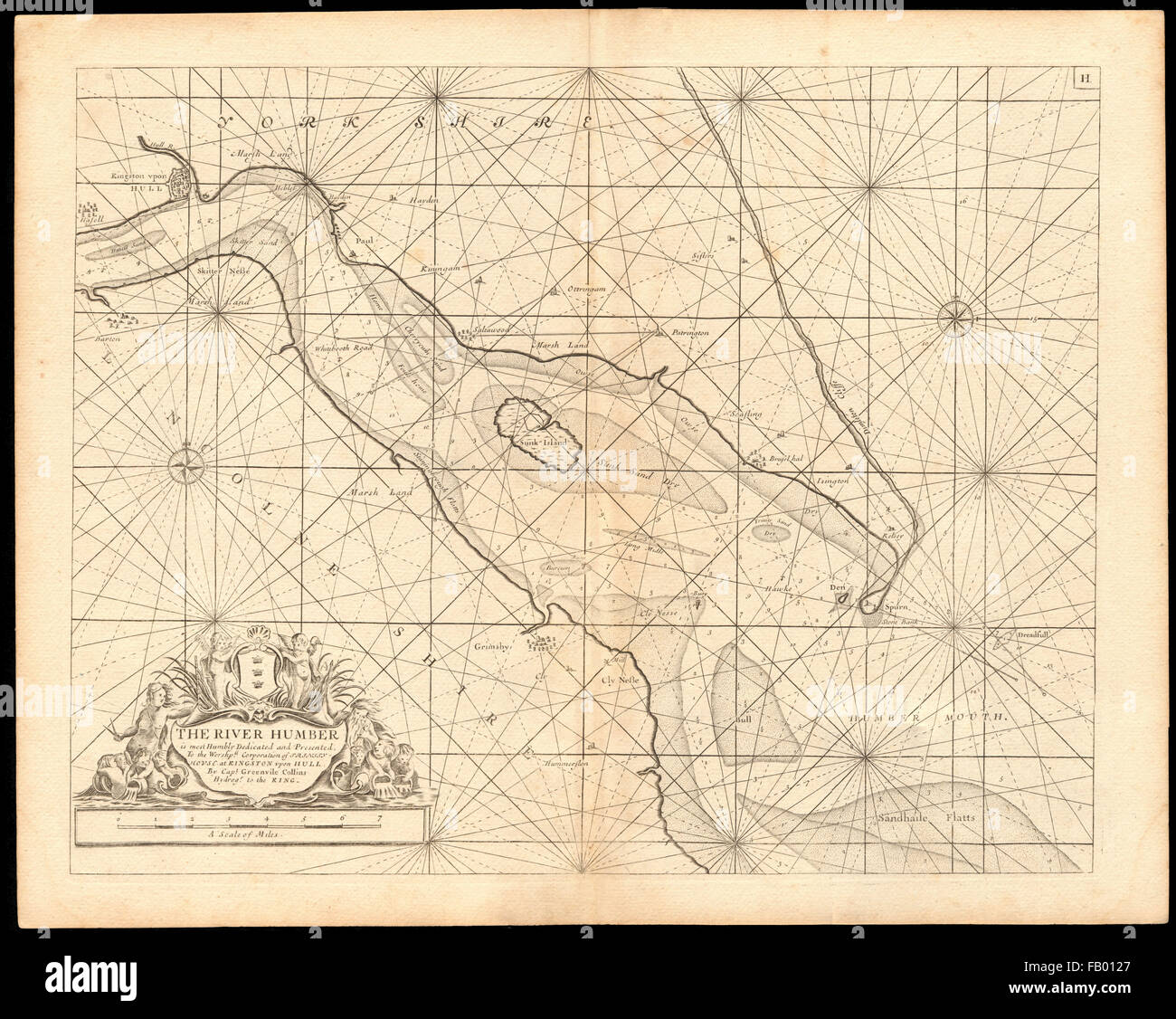 'L'estuaire de la rivière Humber' tableau de la mer. Hull, Grimsby & Barton. COLLINS, c1774 la carte Banque D'Images