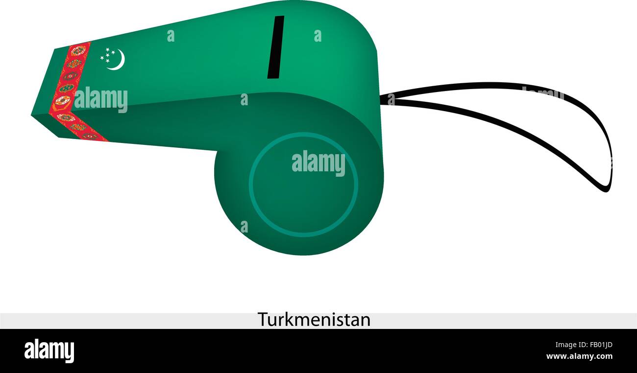 Un champ vert avec une bande rouge verticale contenant cinq Bee Tea Sea Tapis du Turkménistan drapeau sur un sifflet, le concept Sport et Po Illustration de Vecteur