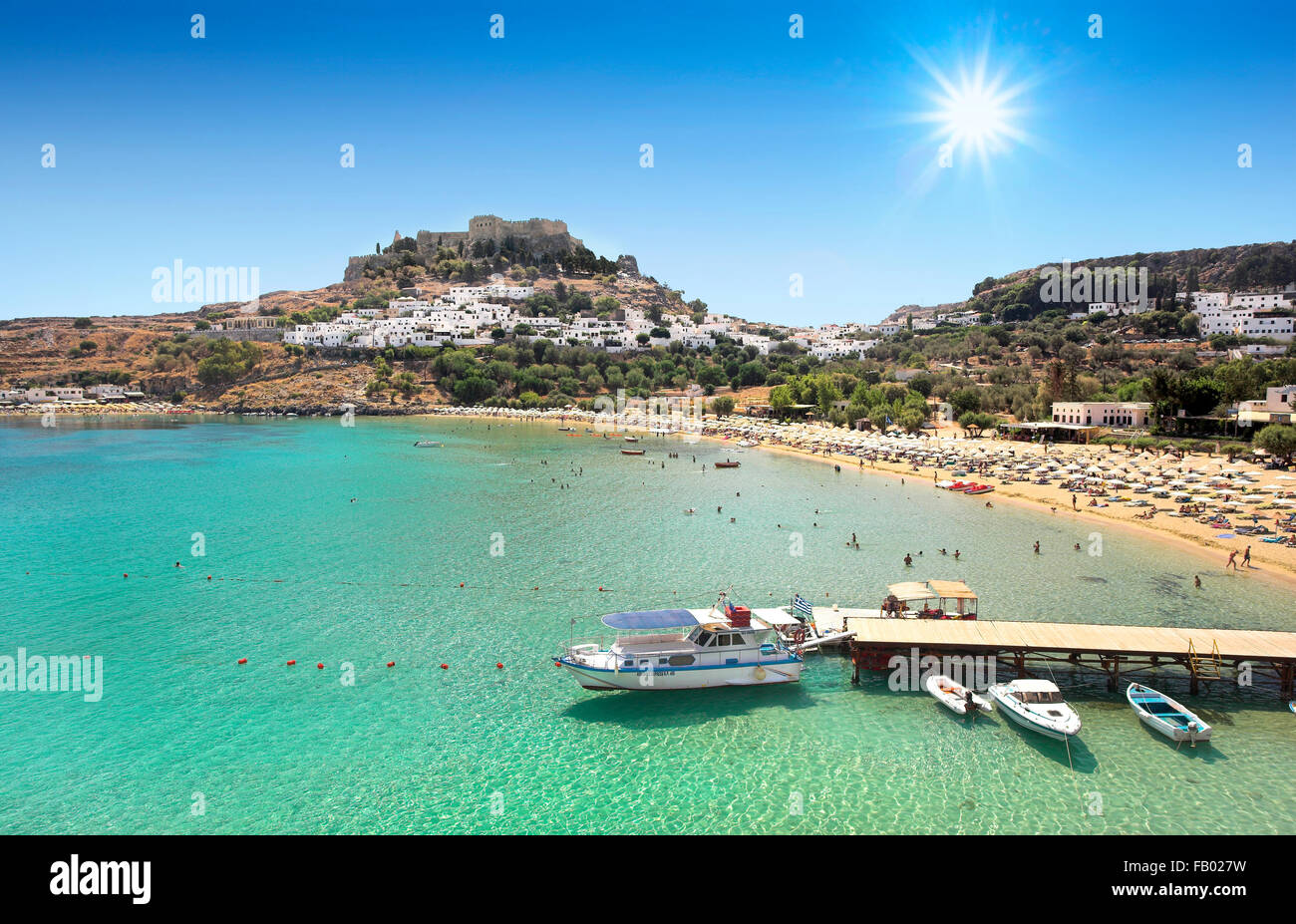 Et l'Acropole de Lindos, Rhodes, Grèce Banque D'Images