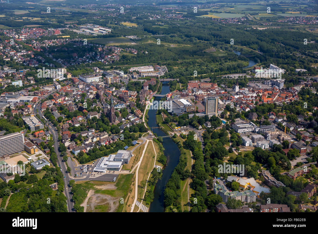 Vue aérienne, surplombant le centre de Lünen avec la reconstruction de la maison, Hertie, Ruhr, Luenen Banque D'Images