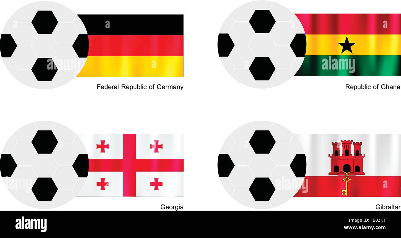 Une illustration de balles ou ballons de soccer avec des drapeaux de l'Allemagne, du Ghana, de la Géorgie et de Gibraltar le isolated on a white background Illustration de Vecteur