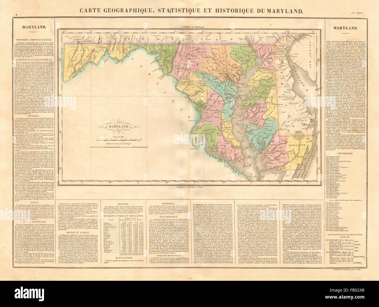 Carte de l'état antique du Maryland. Comtés. BUCHON, 1825 Banque D'Images