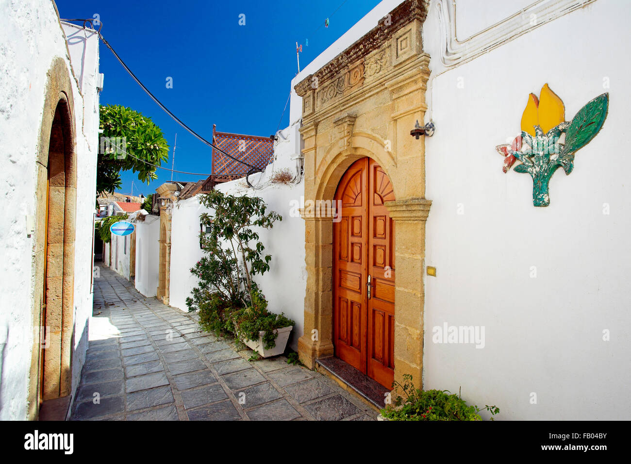 Vieille ville de Lindos, l'île de Rhodes, Grèce Banque D'Images