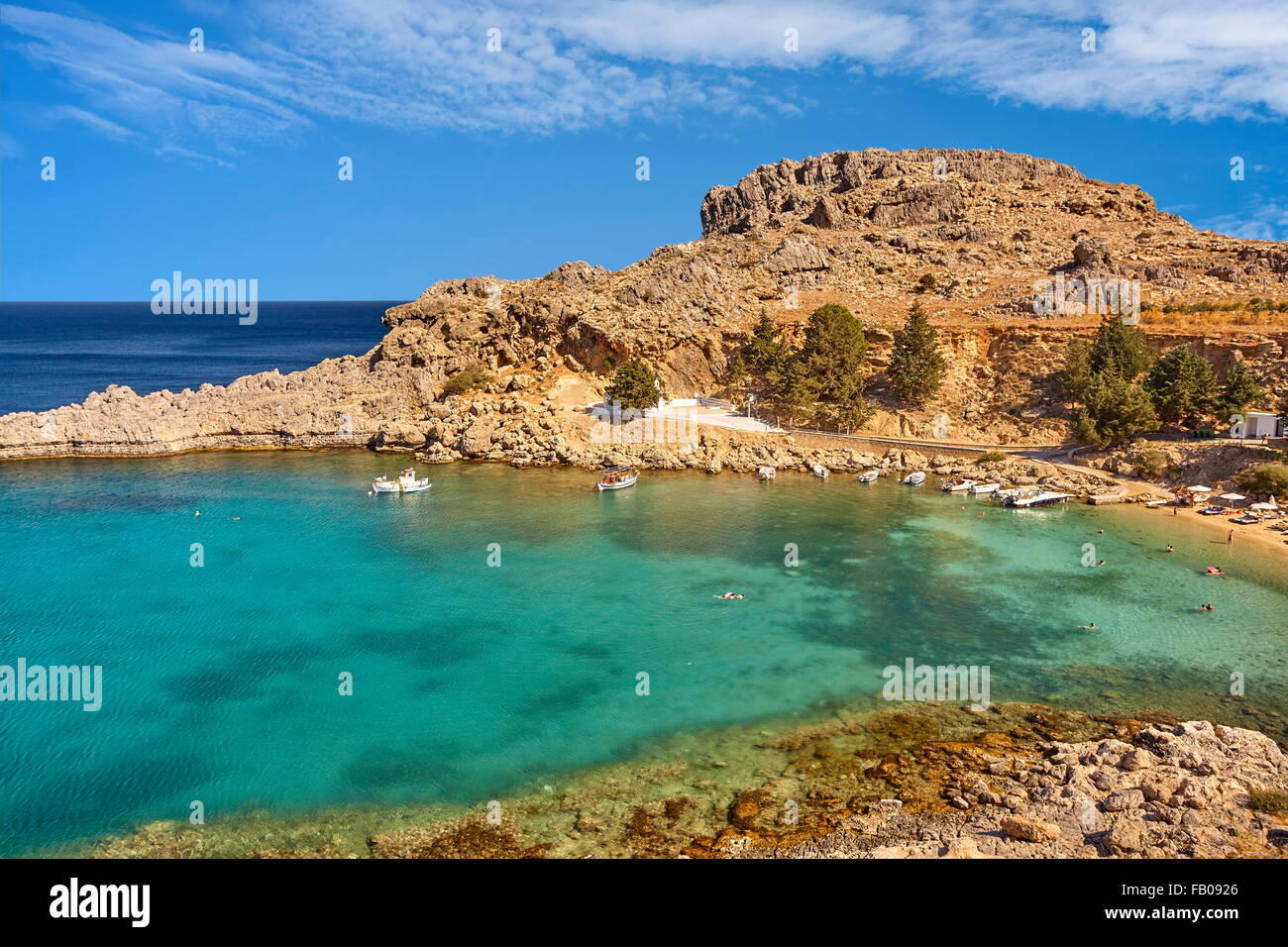 Et l'Acropole de Lindos, Rhodes, l'île du Dodécanèse grec Banque D'Images