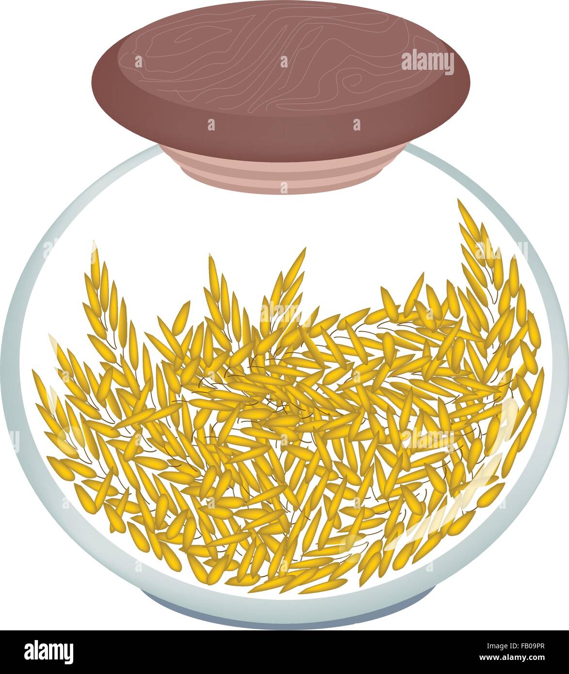 Les légumes, une illustration de riz frais mûrs dans un bocal en verre, bonne source de protéines végétales. Illustration de Vecteur