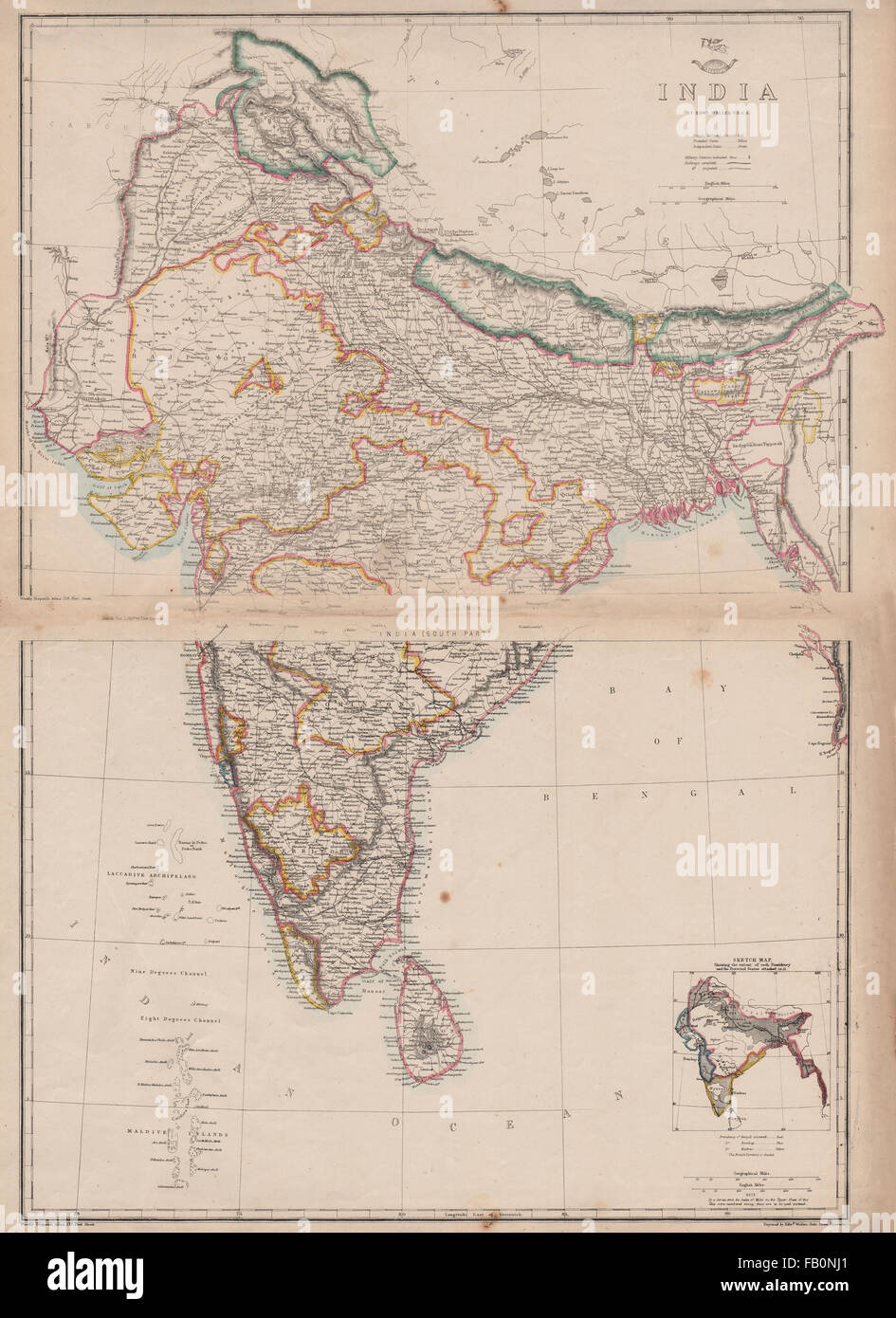 L'INDE British/protégé/states.Completed ind & chemins prévus.Weller, 1862 map Banque D'Images