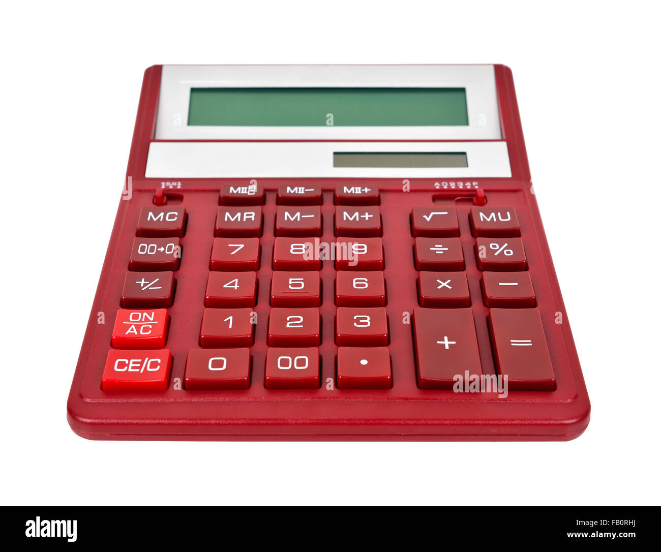 Moden Calculatrice rouge sur fond blanc Banque D'Images