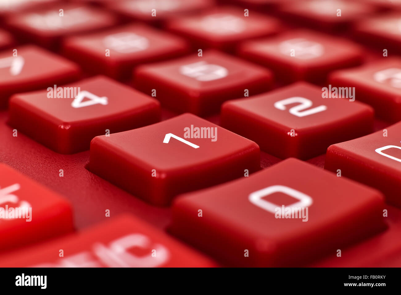 Numéro sur calculatrice rouge, très close up Banque D'Images