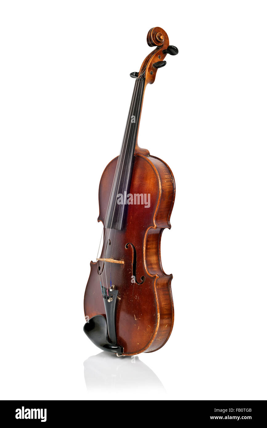 Ancien violon sur fond blanc Banque D'Images