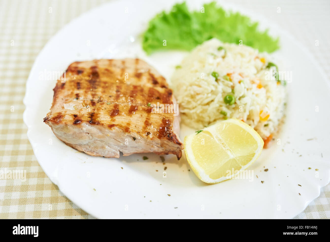 Côtelette de porc grillé Risotto avec dîner Banque D'Images