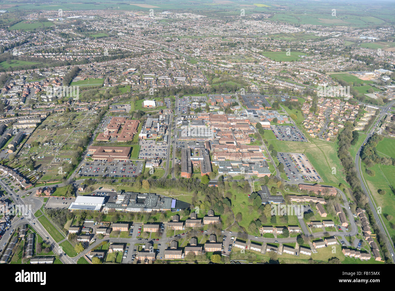Une vue aérienne de l'Hôpital général de Leicester et environs Banque D'Images