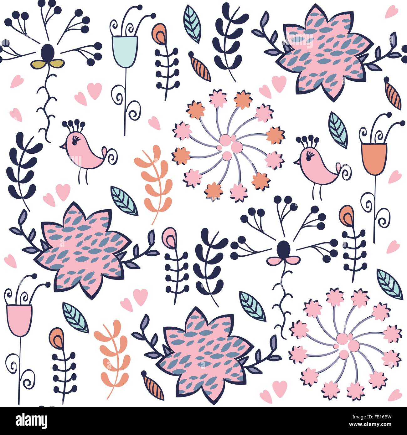 Abstract floral seamless pattern élégance douce adorable avec les oiseaux et les modèles sans couture de Swatch, menu vector illustration Illustration de Vecteur