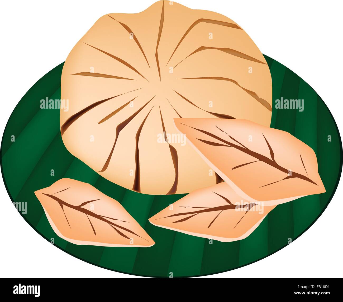 Une illustration de Sandoricum Koetjape, Santol ou Krathon, fruits tropicaux en Asie du sud-est isolé sur des feuilles de banane verte. Illustration de Vecteur