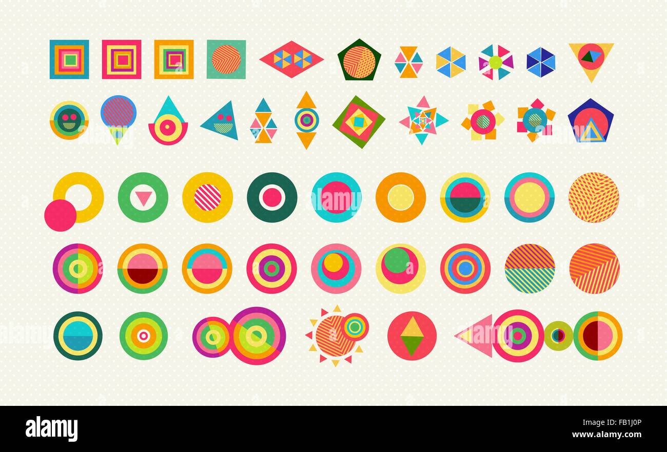 Jeu de formes géométriques colorées, de l'élément amusant résumé des symboles et avec des dessins de style pop. Vecteur EPS10. Illustration de Vecteur