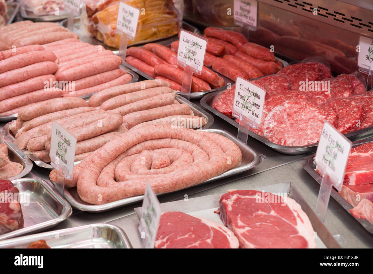 Sur l'affichage de la viande dans une boucherie shop Banque D'Images