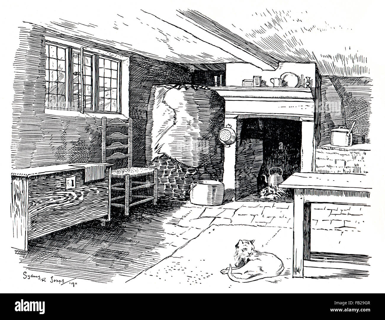 Gîte de l'intérieur, la région de Boddington, Northamptonshire, 1911, illustration ligne par Sydney R, Jones, du Studio Magazine Banque D'Images