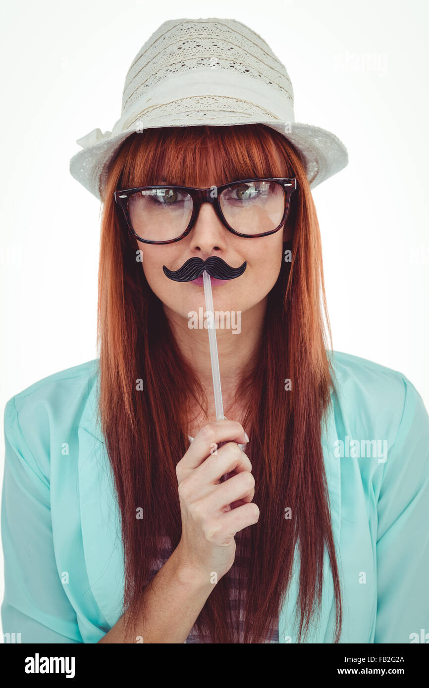 Happy smiling hipster avec une moustache Banque D'Images