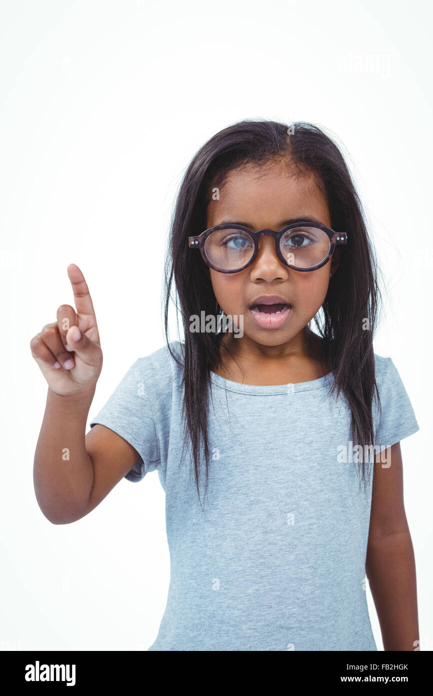 Cute girl shaking fabricants disent non à l'appareil photo Banque D'Images