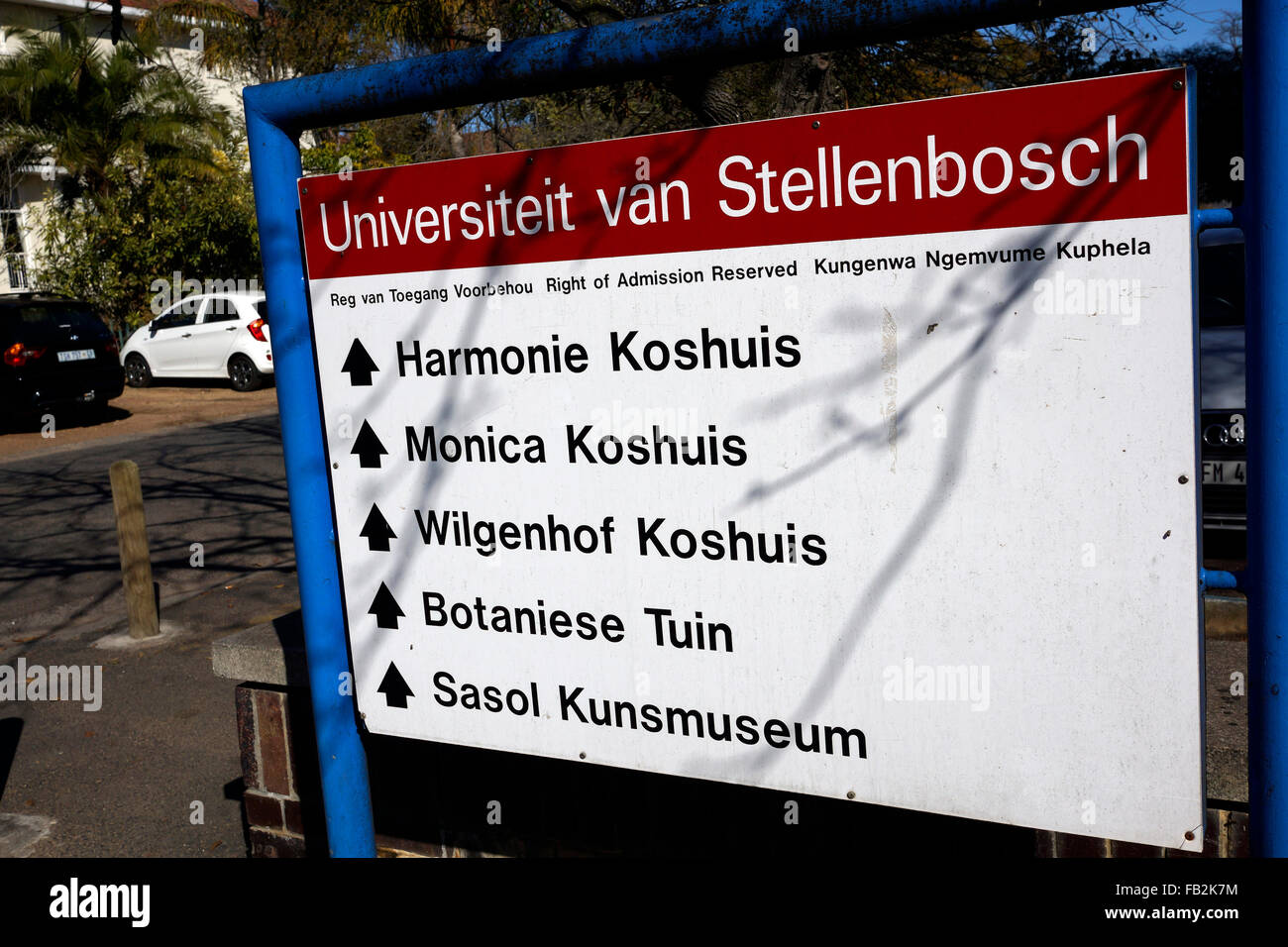 Le conseil d'information sur le campus de l'Université de Stellenbosch, Afrique du Sud. Banque D'Images