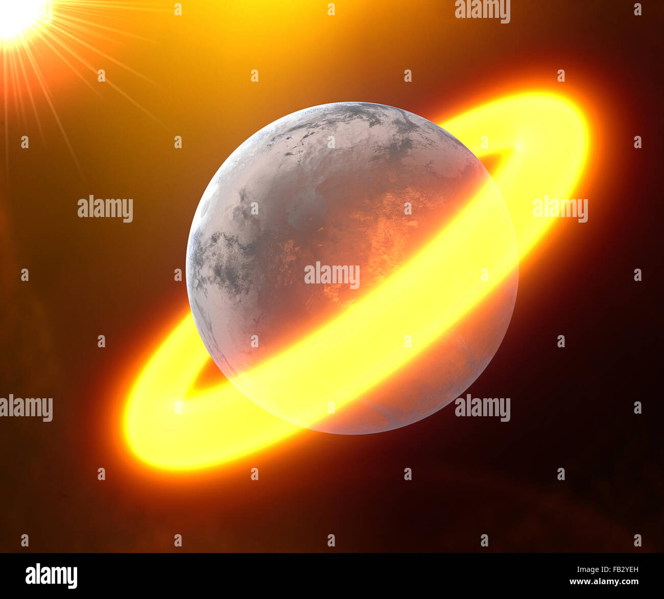 Planète entourée d'un anneau de feu au milieu de l'espace, science-fiction Banque D'Images