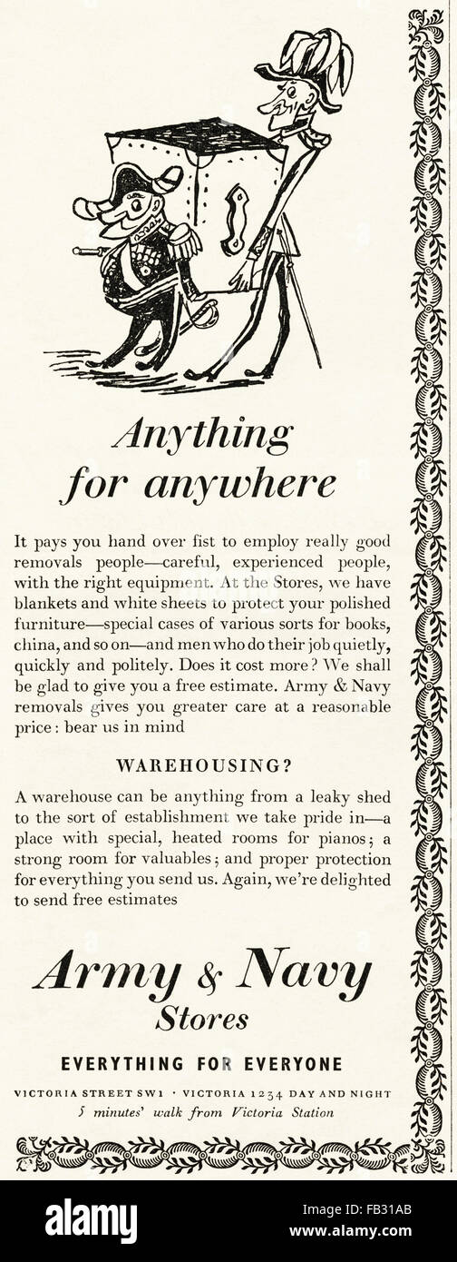 Vintage Original advert à partir de 1950. Des annonces à partir de la publicité 1953 magasins Army & Navy. Retro 50s Banque D'Images