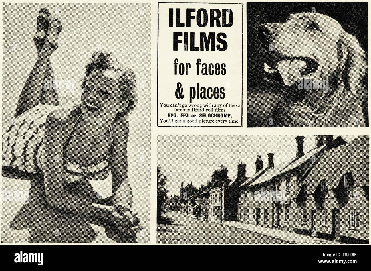 Vintage Original advert à partir de 1950. Publicité La publicité à partir de 1953 films Ilford. Retro 50s Banque D'Images