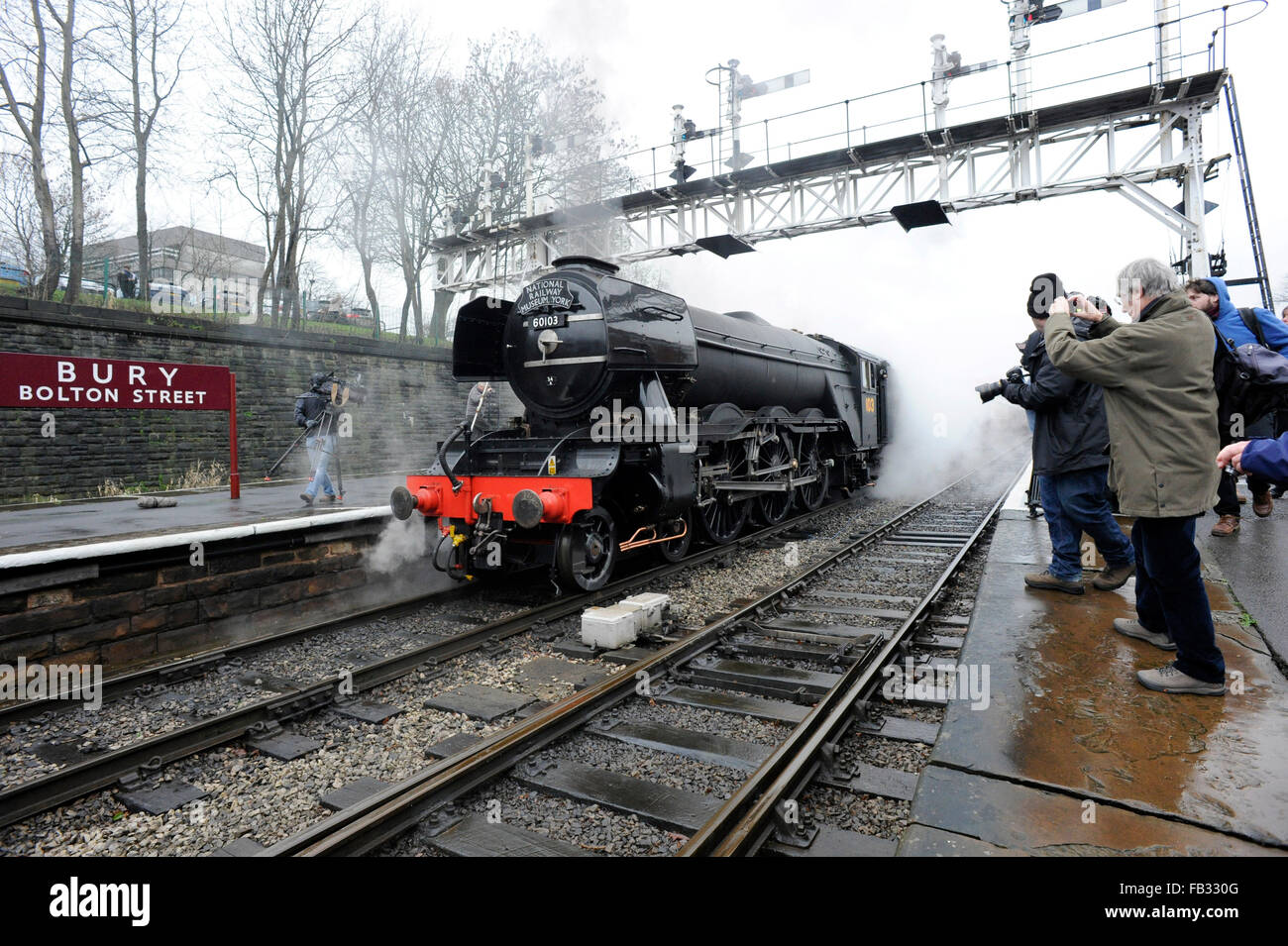 The Flying Scotsman locomotive à vapeur photographié à l'Est en fer Lancs Bolton après 10 ans d'une restauration. Banque D'Images