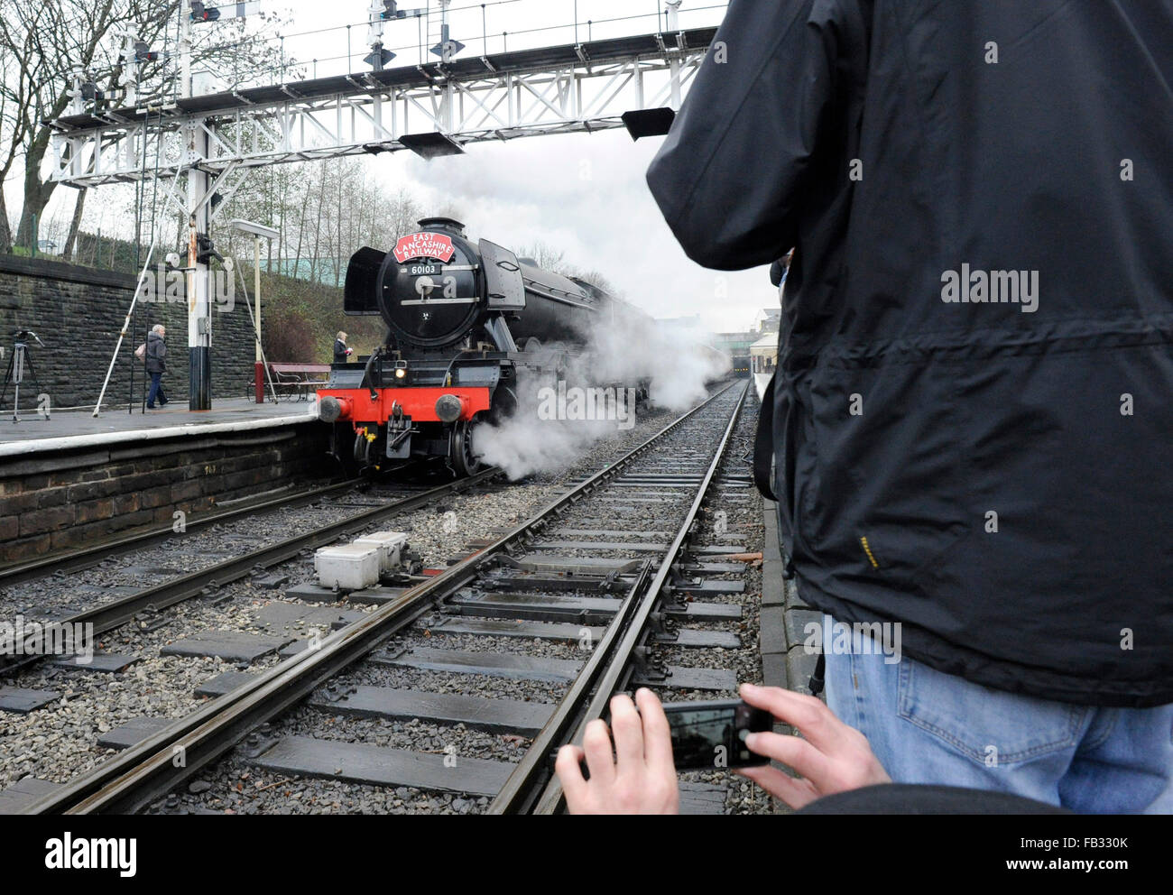 The Flying Scotsman locomotive à vapeur photographié à l'Est en fer Lancs Bolton après 10 ans d'une restauration. Banque D'Images