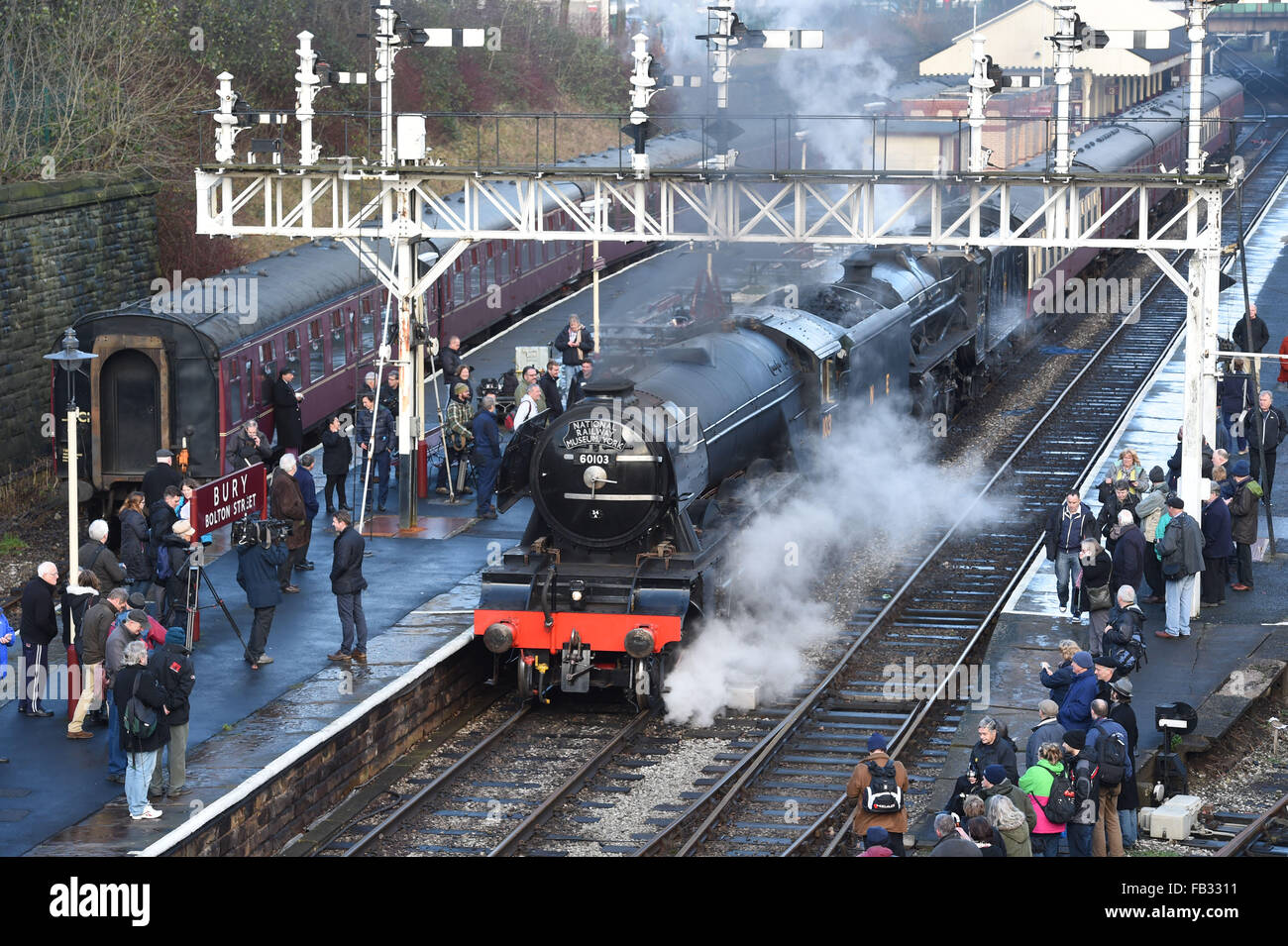 The Flying Scotsman locomotive à vapeur photographié à l'Est en fer Lancs Bolton après 10 ans d'une restauration. Banque D'Images