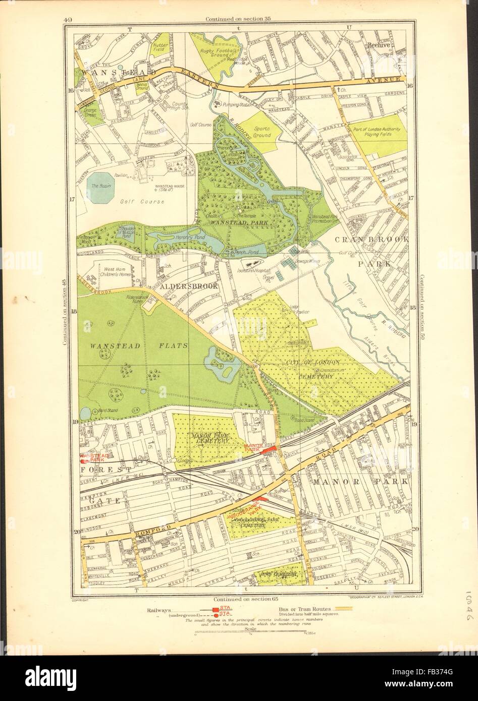 Londres : Aldersbrook,Manor Park,ruche,Stoke Newington, Newbury Park, 1937 map Banque D'Images