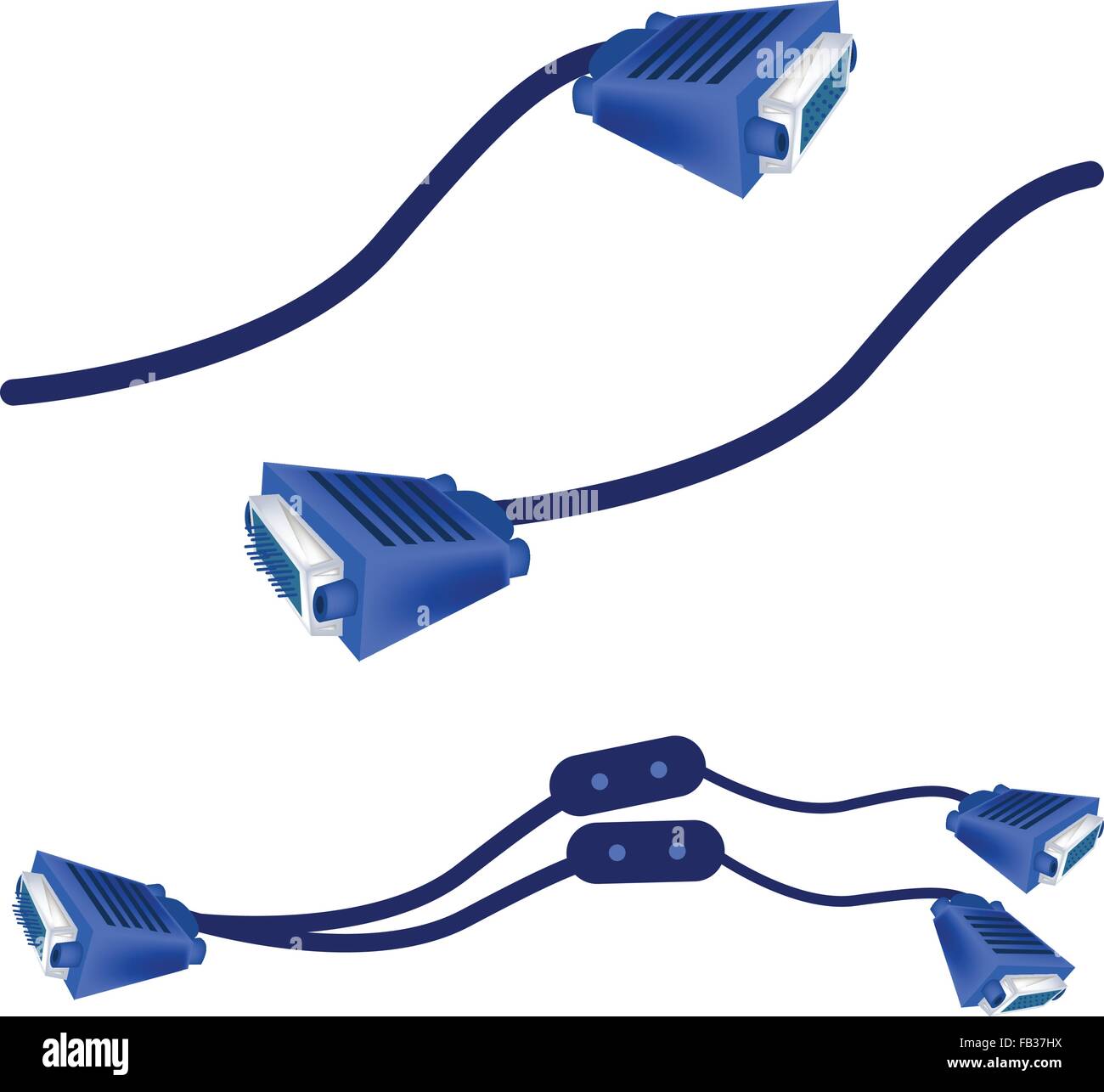 Informatique et technologie, Illustration de bleu Câbles de moniteur VGA ou DVI Digital Video Interface pour connexion de l'ordinateur. Illustration de Vecteur