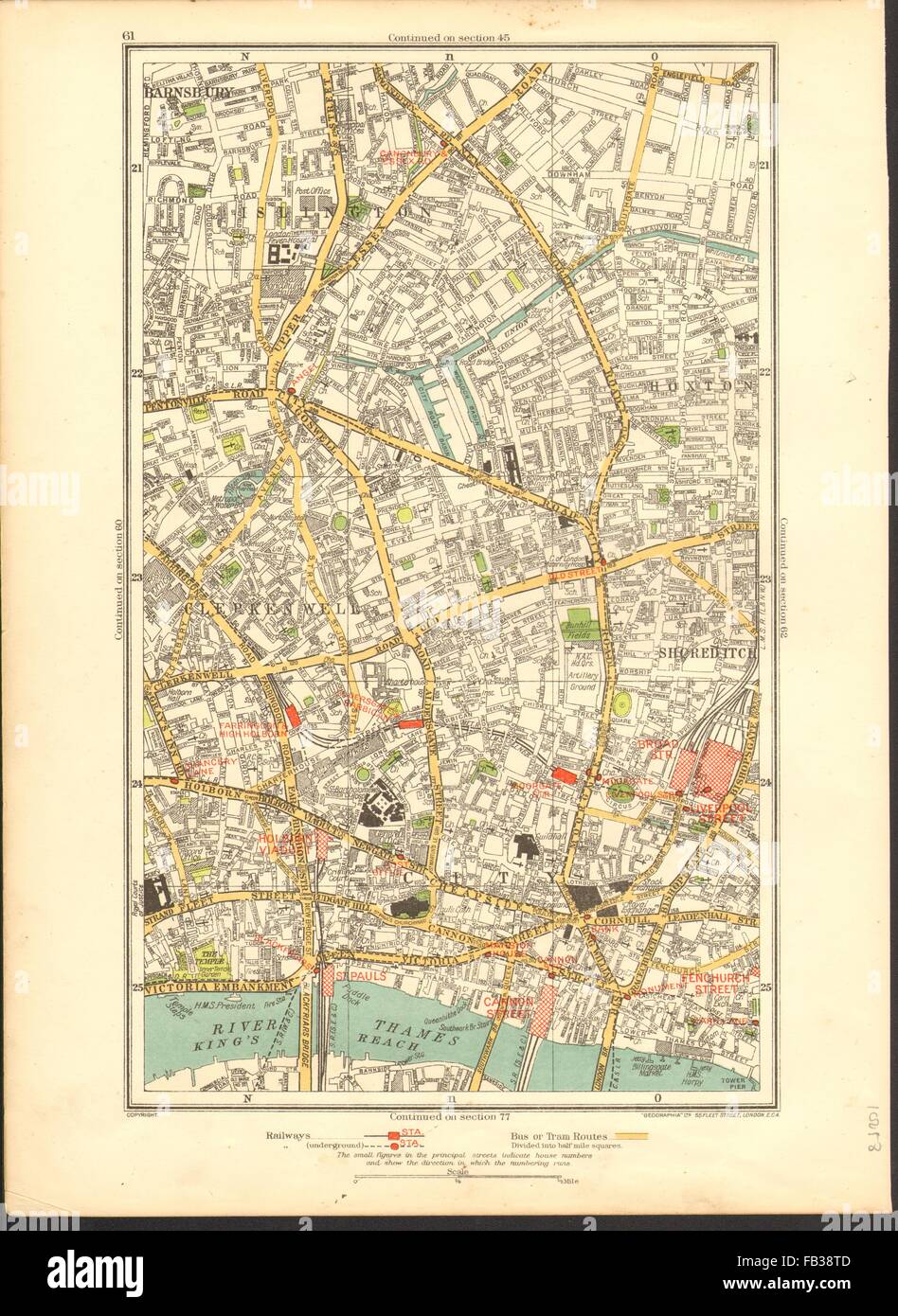 Londres : Barnsbury, Clerkenwell, Hoxton Islington, Old Street, Angel, 1937 map Banque D'Images
