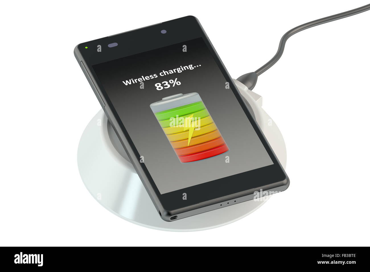 Smartphone de charge sans fil isolé sur fond blanc Banque D'Images