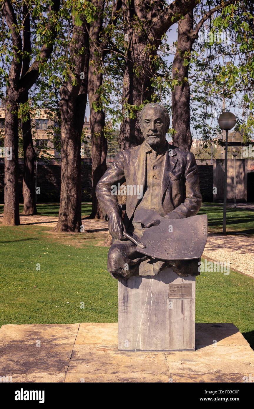 Statue du peintre Fernando Amárica, dans les jardins du Musée des beaux-arts, Vitoria, Espagne. Banque D'Images