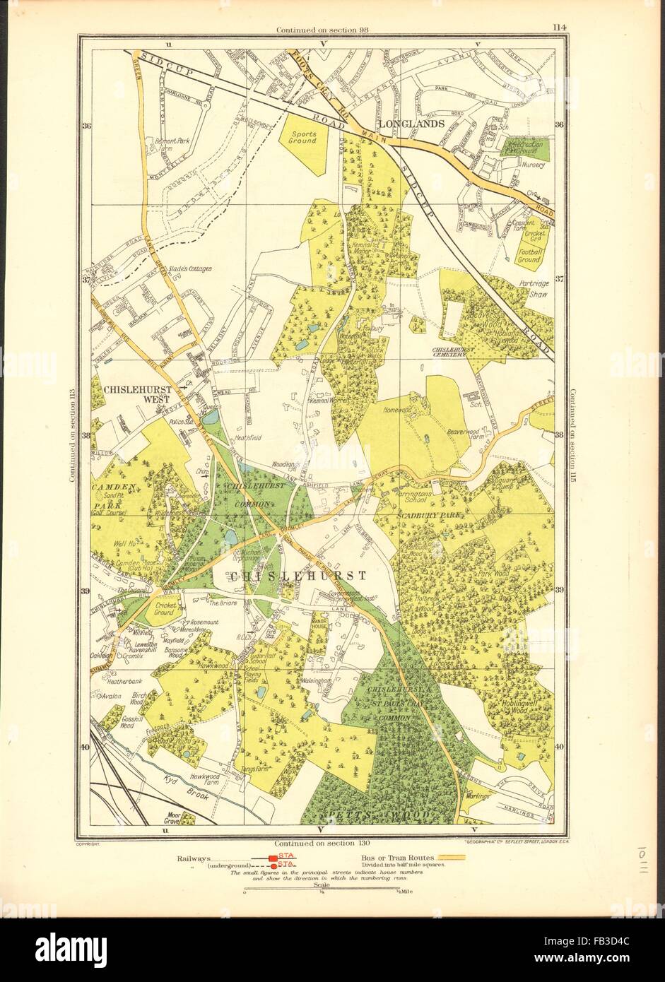 Chislehurst:CHISLEHURST,Ouest,Longlands Pett's Wood,Sidcup,Park Wood, 1937 map Banque D'Images