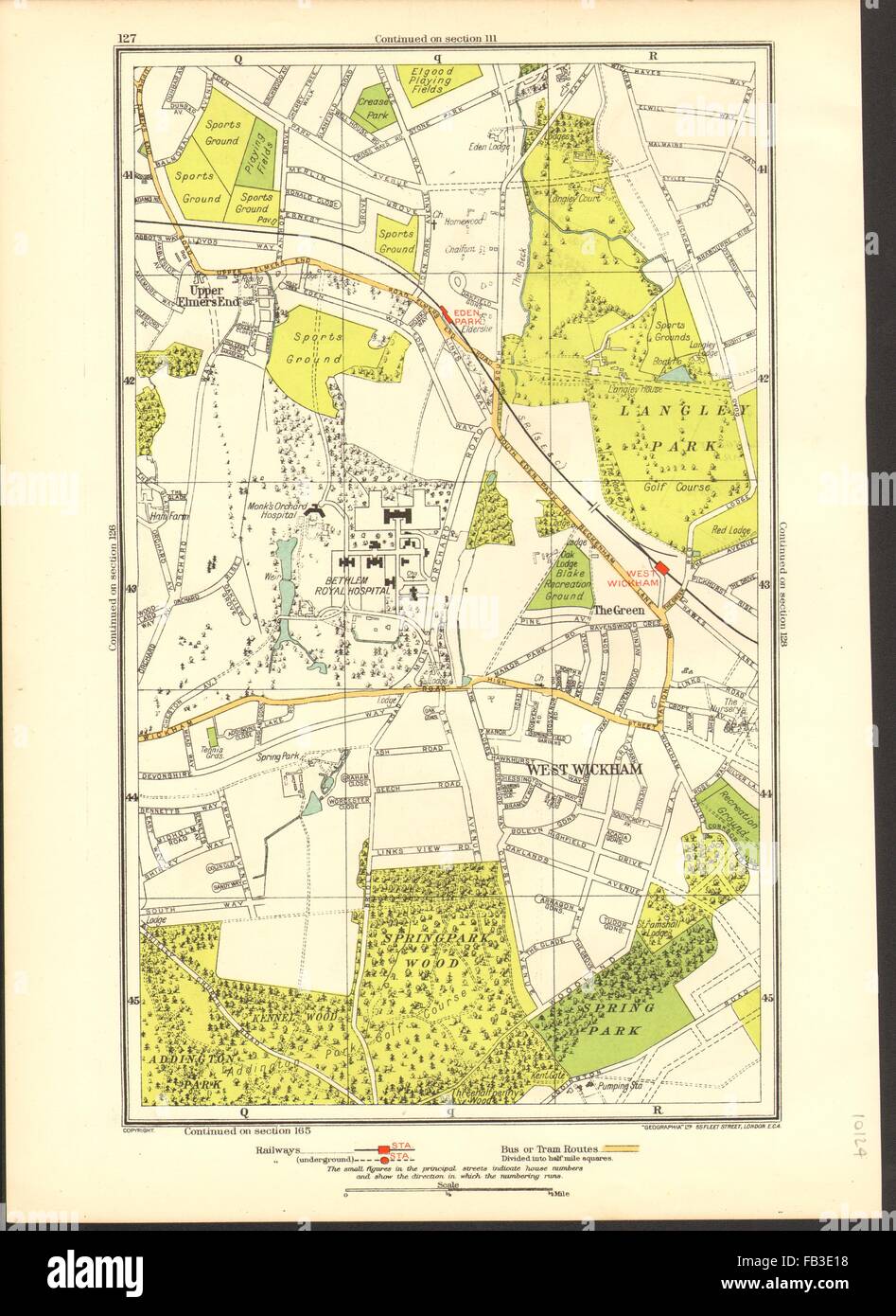 Londres : Upper Elmers End, West Wickham, Eden Park, parc, printemps 1937 carte ancienne Banque D'Images