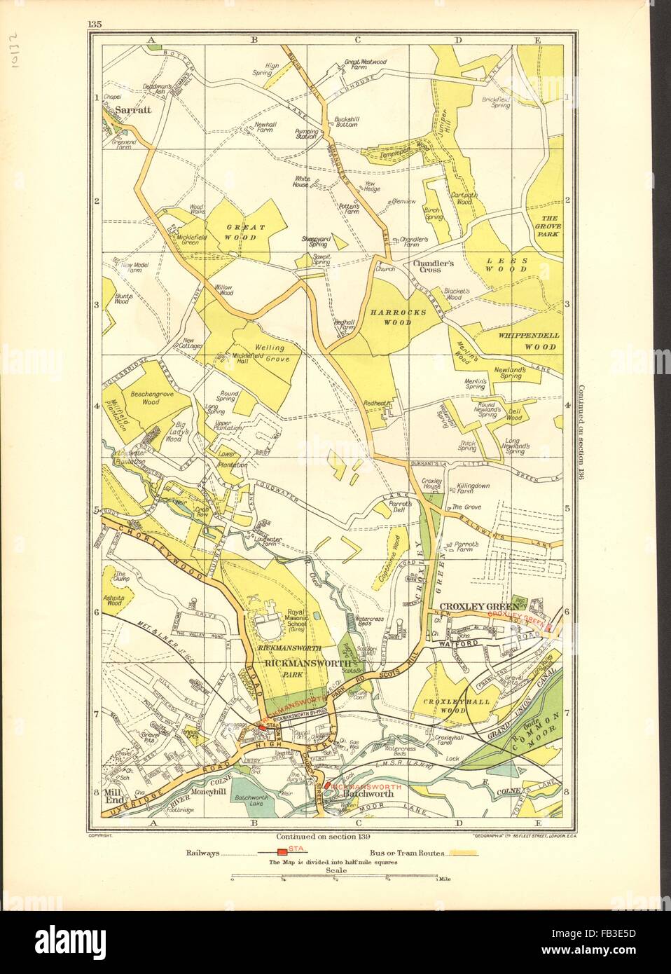 RICKMANSWORTH : Chandler's Cross, Chorleywood, Grand Central, Croxley Green, 1937 map Banque D'Images