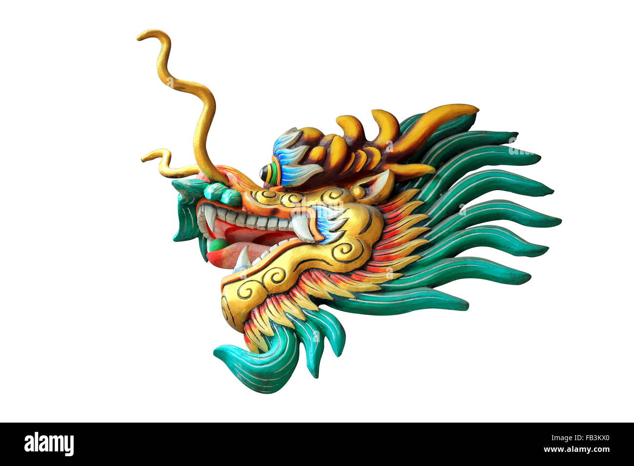 Tête de dragon statue isolé sur fond blanc Banque D'Images