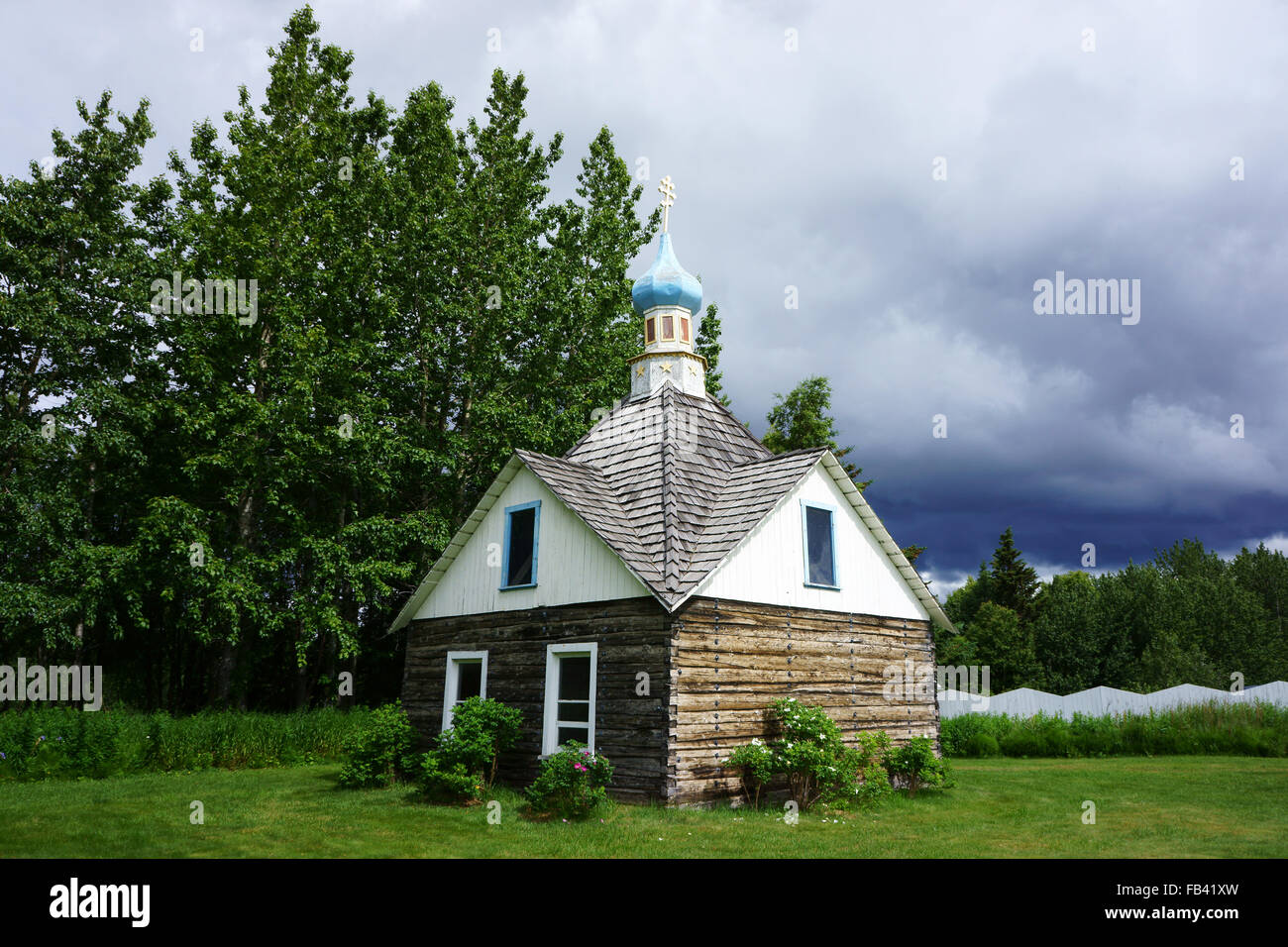 Orthodoxe russe historique chapelle Saint Nicolas à Kenai, Alaska Banque D'Images