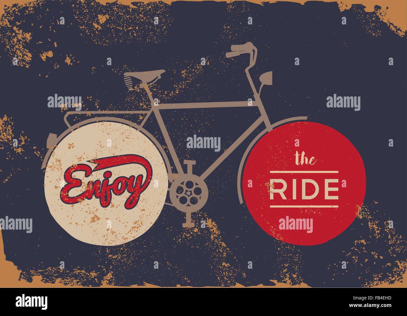 Concept de vélo poster, profiter de la balade text quote avec rusty grunge texture et vintage bicycle silhouette. Vecteur EPS10. Illustration de Vecteur