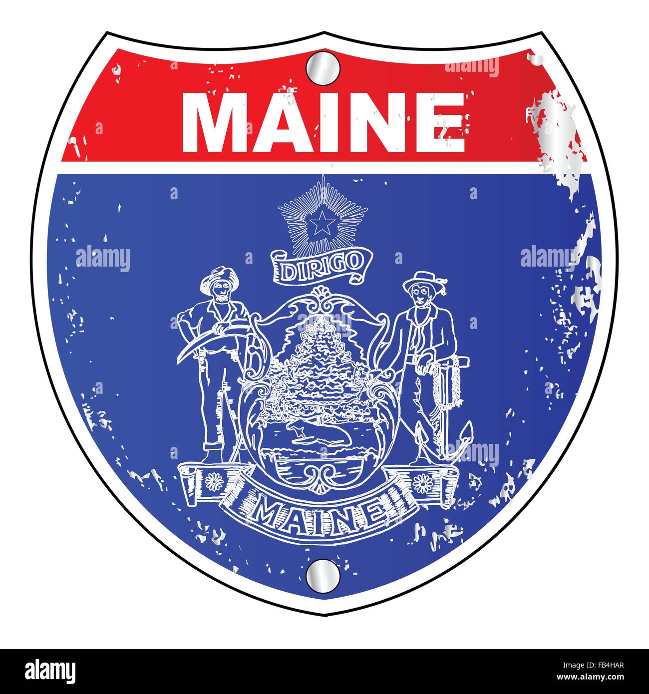 Maine drapeau comme un signe inter-états sur un fond blanc Illustration de Vecteur