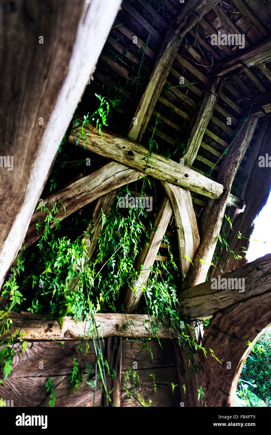 Sapey ancienne église est situé à l'extrémité d'une ruelle à côté de la rivière Sapey qui produit une eau pleine de limon dans des conditions hivernales Banque D'Images