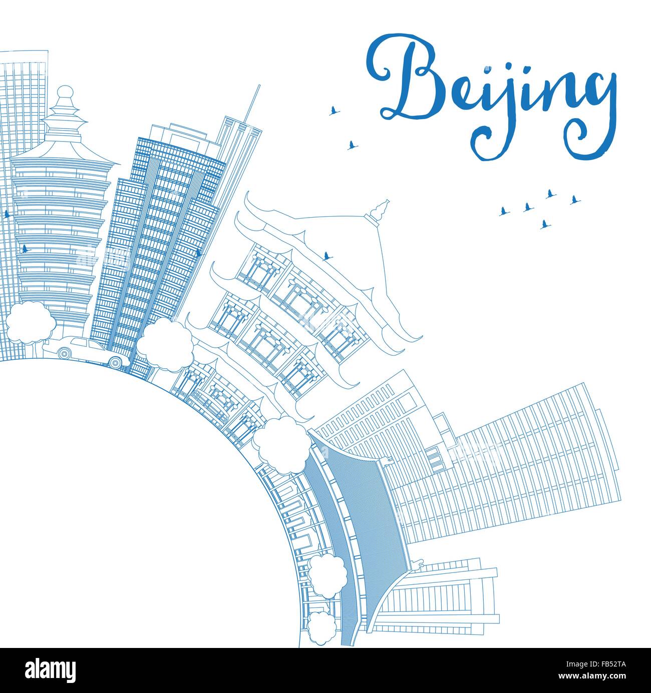 Beijing contour bleu horizon avec les bâtiments et l'espace de copie. Vector Illustration. Les voyages d'affaires et tourisme concept Illustration de Vecteur