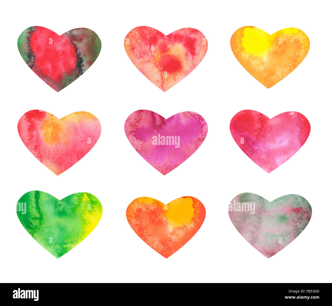 Ensemble de coeurs aquarelle. Les détails pour la Saint-Valentin ou créations de mariage. Coeurs aquarelle isolé sur fond blanc. Banque D'Images Ensemble de coeurs aquarelle. Les détails pour la Saint-Valentin ou créations de mariage. Coeurs aquarelle isolé sur fond blanc. Banque D'Images