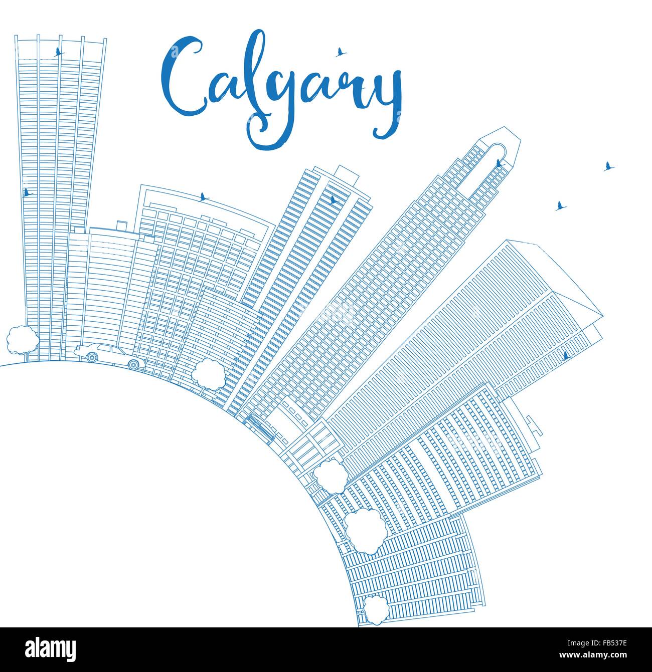 Contours Calgary Skyline avec bâtiments bleu et copier l'espace. Vector Illustration. Les voyages d'affaires et tourisme concept Illustration de Vecteur