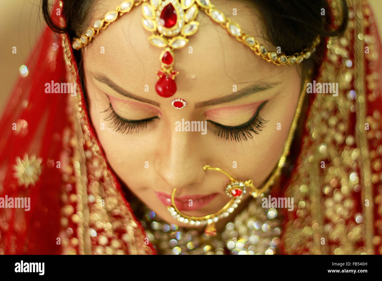 Belle Mariée indienne riche en robe ethnique Banque D'Images