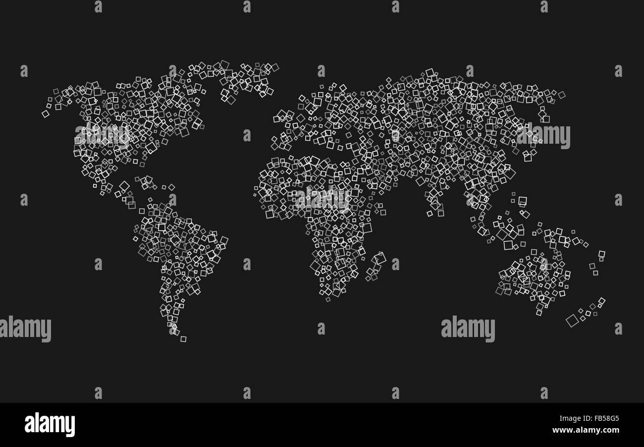 Carte du monde des carrés blancs sur fond noir Illustration de Vecteur